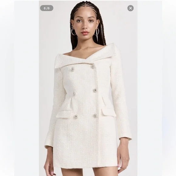 Self-Portrait Cream off white Metallic Boucle Mini Jacket Dress Size UK 10 US 6 - Picture 2 of 16